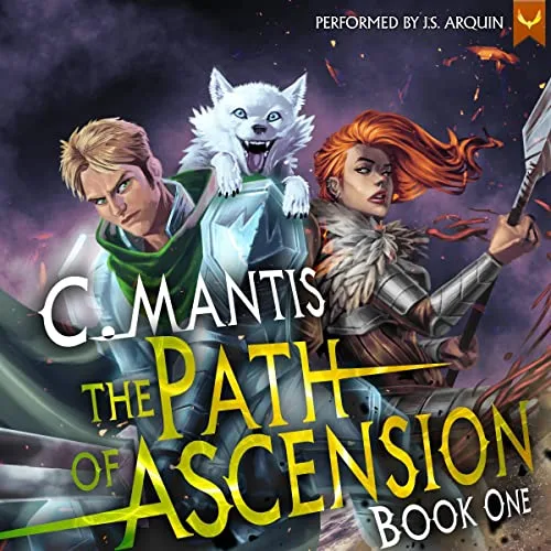 Audiobook cover of The Path of Ascension book one, two young fighters with a white wolf