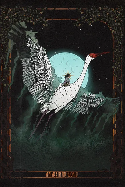 Royal Road cover art for Sky Pride showing a figure riding a white crane under a full moon